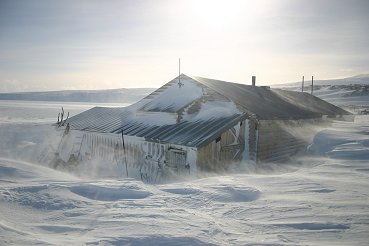 The outside of the hut at Cape Evans